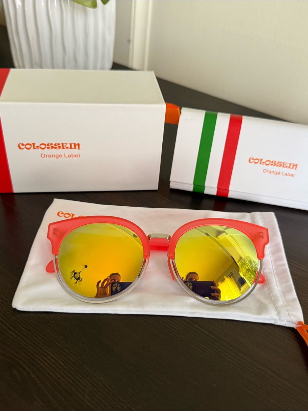 Colosseum Orange/Red Frame Yellow Mirrored Lenses Sunglasses